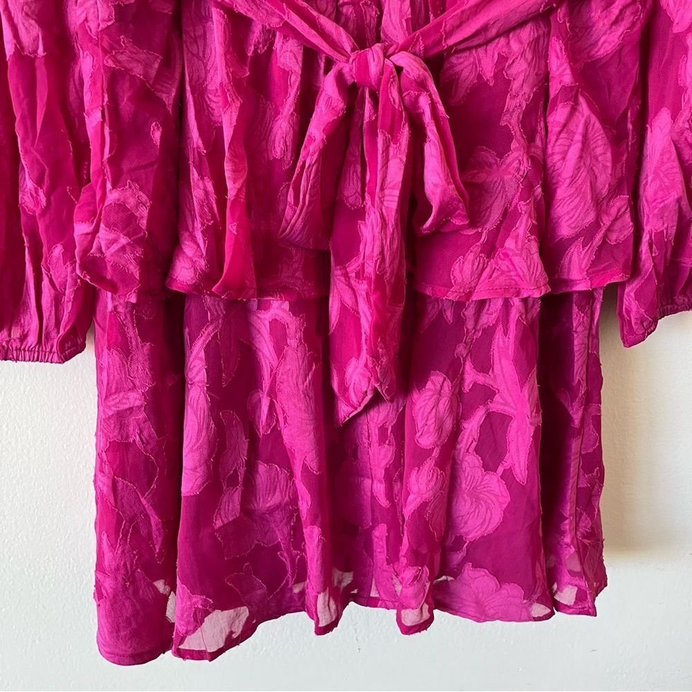 NWT B.O.G. Collective Kiss Me Fuschia Peplum Ruffle Tie Mini Dress Size large - Picture 15 of 16